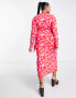 Фото #2 товара Never Fully Dressed Plus leopard knitted wrap midi dress in pink and red