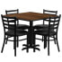 Фото #1 товара 36'' Square Walnut Laminate Table Set With 4 Ladder Back Metal Chairs - Black Vinyl Seat