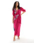 Фото #4 товара Hope & Ivy wrap maxi dress in cherry red with multi embroidery