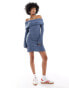 Фото #3 товара COLLUSION knitted bardot mini dress in petrol blue