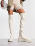 Фото #1 товара New Look over the knee chunky stretch flat boots in Cream