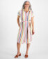 Фото #1 товара Petite Striped Cotton Camp Shirt Dress, Created for Macy's