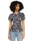 Фото #1 товара Women's Printed Flutter-Sleeve Keyhole Top