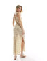 Фото #2 товара New Look crochet shimmer maxi dress in gold