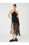 Фото #1 товара Блуза Koton Halter Fringed Asymmetric Cut Lurex