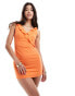 Фото #4 товара Missyempire linen look ruffle trim mini dress in orange