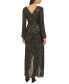 Фото #2 товара Metallic-Striped Faux-Wrap Maxi Dress