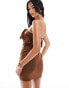 Фото #3 товара ASOS DESIGN oversized corsage fabric mixing mini dress in brown