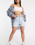 DTT Petite – Caidi – Jeansshorts mit hohem Bund in Hellblau