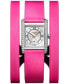 ფოტო #1 პროდუქტის Women's Swiss Mini Dolcevita 150th Kentucky Derby Edition Diamond (3/8 ct. t.w.) Pink Three Row Leather Strap Watch 22x29mm