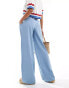 Stradivarius belted wide leg trouser in blue