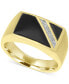 Фото #1 товара Men's Onyx & Diamond Accent Ring in 10k Gold