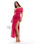 Фото #1 товара Vesper one shoulder asymmetric cut out detail maxi dress with thigh split in cerise