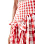 Neon Rose bow detail gingham midaxi skirt co-ord in red