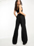 Stradivarius Petite linen look wide leg trouser in black