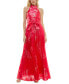Women's Floral-Print Pleated Gown