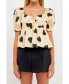 ფოტო #2 პროდუქტის Women's Heart Shape Puff Sleeve Top