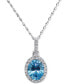 ფოტო #1 პროდუქტის Blue Topaz (2-1/5 ct. t.w.) & Diamond (1/6 ct. t.w.) Oval Halo Pendant Necklace in 14k White Gold, 16" + 2" extender