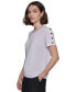 Фото #3 товара Karl Lagerfeld Women's Tipped Button-Trim Short-Sleeve Top