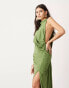 ASOS EDITION sleeveless drape detail maxi dress with plate trim in green