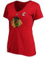Фото #2 товара Women's Jonathan Toews Red Chicago Blackhawks Team Authentic Stack Name and Number V-Neck T-shirt
