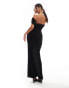 TFNC Petite velvet off shoulder maxi dress in black