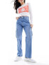 Фото #1 товара ONLY Riley high waisted straight cargo jeans in light blue wash