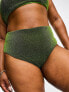 Фото #2 товара ASOS DESIGN Curve mix and match glitter high waist bikini bottom in green