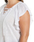 Plus Size Lace-Up Flutter Short Sleeve Top