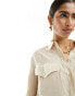 Фото #8 товара Stradivarius boxy detail cargo shirt in ecru