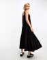 Фото #3 товара Moon River square neck sleeveless shirred tiered midi dress in black