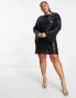 Фото #6 товара River Island Plus cowl back sequin mini dress in black