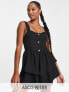 Фото #1 товара ASOS DESIGN Petite strappy mini dress with ra ra skirt and buttons in black