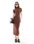 Фото #1 товара New Look slinky turtle neck midi dress in brown