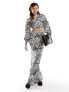 In The Style exclusive satin tie waist shirt co-ord in zebra