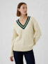 Фото #1 товара CashSoft Varsity Cable-Knit Sweater