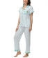 Women's Printed Notch Collar Short Sleeve with Ruffle and Pants 2 Pc. Pajama Set