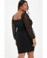 Plus Size Mesh Long Sleeve Ruched Dress