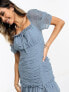 Фото #11 товара ASOS DESIGN dobby chiffon milkmaid neckline ruched bodycon mini dress in light blue