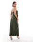 Фото #2 товара ASOS DESIGN plisse strappy frill detail midi dress with corsage in khaki