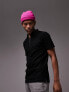 Topman pique polo with zip in contrast tape placket in black
