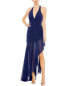 Mac Duggal Asymmetrical Ruffle Hem Halter Strap Gown Women's