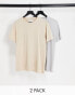 Topman 2 pack regular essentials t-shirt in stone and light grey