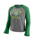 ფოტო #2 პროდუქტის Women's Majestic Heathered Gray, Heathered Green Oregon Ducks Competitive Edge Cropped Raglan Long Sleeve T-shirt