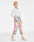Фото #3 товара Women's 100% Linen Printed Cropped Pull-On Pants, Created for Macy's