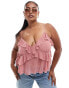 Фото #1 товара ASOS DESIGN Curve mesh cami top with ruffles in dusty pink