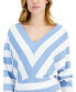 Women's Striped 3/4-Sleeve V-Neck Sweater