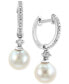 ფოტო #3 პროდუქტის EFFY® Cultured Freshwater Pearl (7mm) & Diamond (1/6 ct. t.w.) Hoop Drop Earrings in 14k White Gold