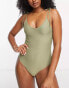 Stradivarius halter neck swimsuit in khaki