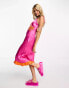 Фото #4 товара Heartbreak satin midi dress with lace contrast trim in pink